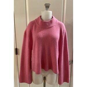 J Crew Women's Long Bell Sleeve Mock Neck Pink Sweater Super Soft Size M
